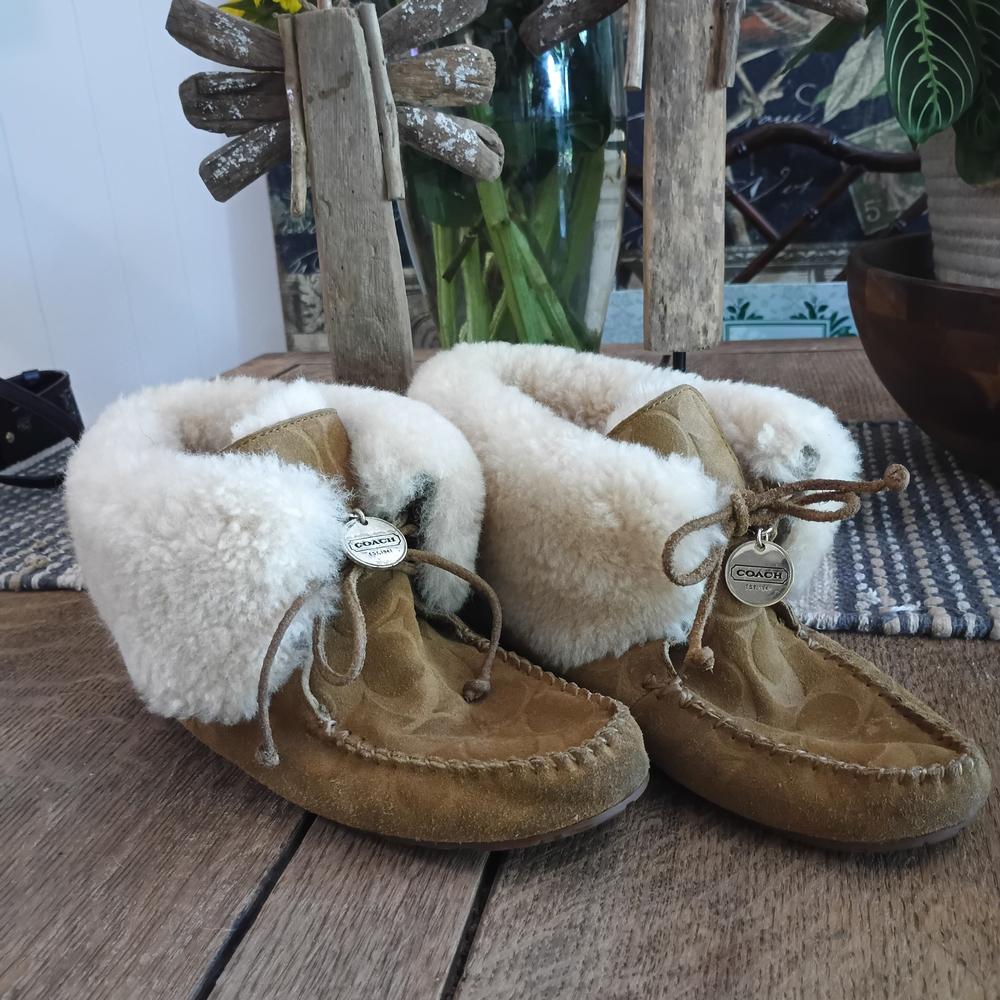 Coach Kids Tan Shearling Boots